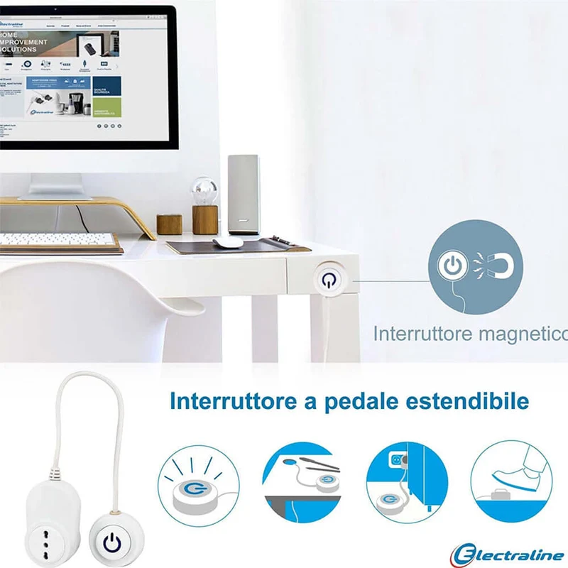 Adattatore Presa Elettrica Schuko con Interruttore Pedale Magnetico Luminoso
