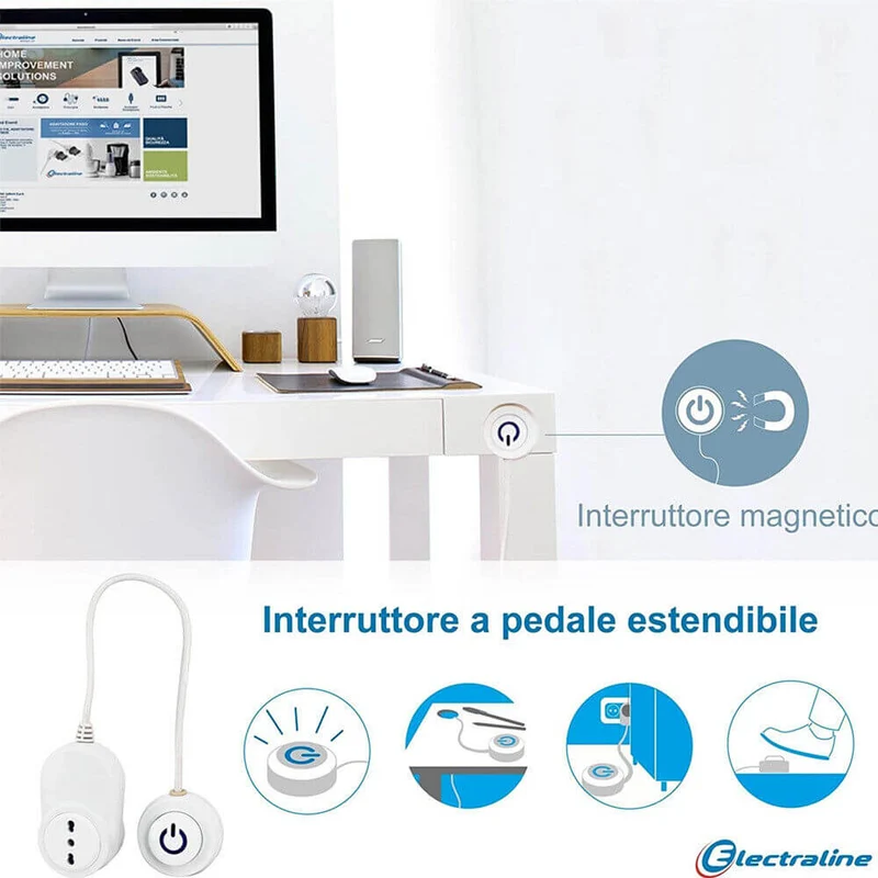 Adattatore Presa Elettrica Schuko con Interruttore Pedale Magnetico Luminoso