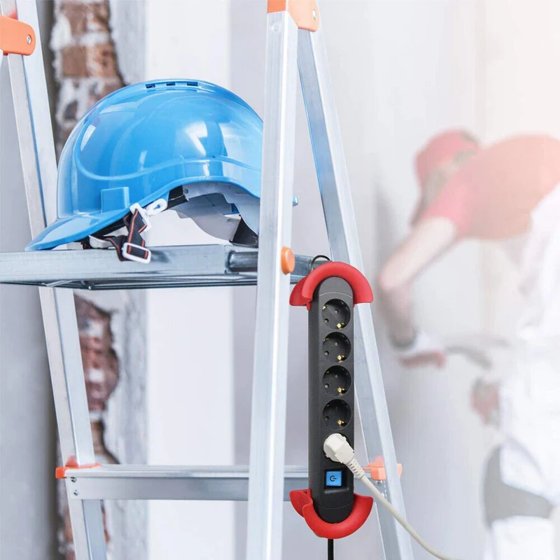 Multipresa Scarpetta Ciabatta Elettrica Da Lavoro 5 Prese Schuko con Gancio Nero