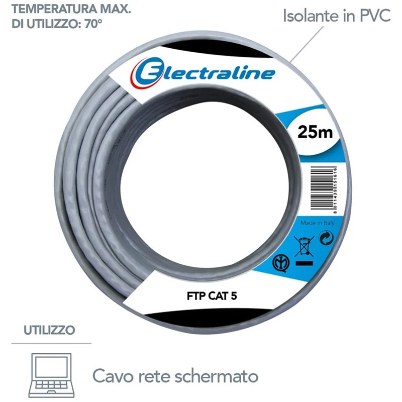 Cavo Ethernet di Rete 25mt FTP CAT 5E Prolunga LAN Router Internet Computer