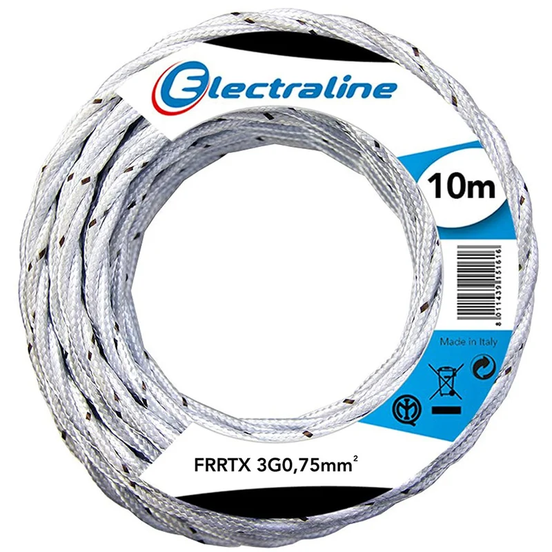 Cavo Elettrico in Tessuto FRRTX 10mt Intrecciato per Lampada e Lampadario Bianco