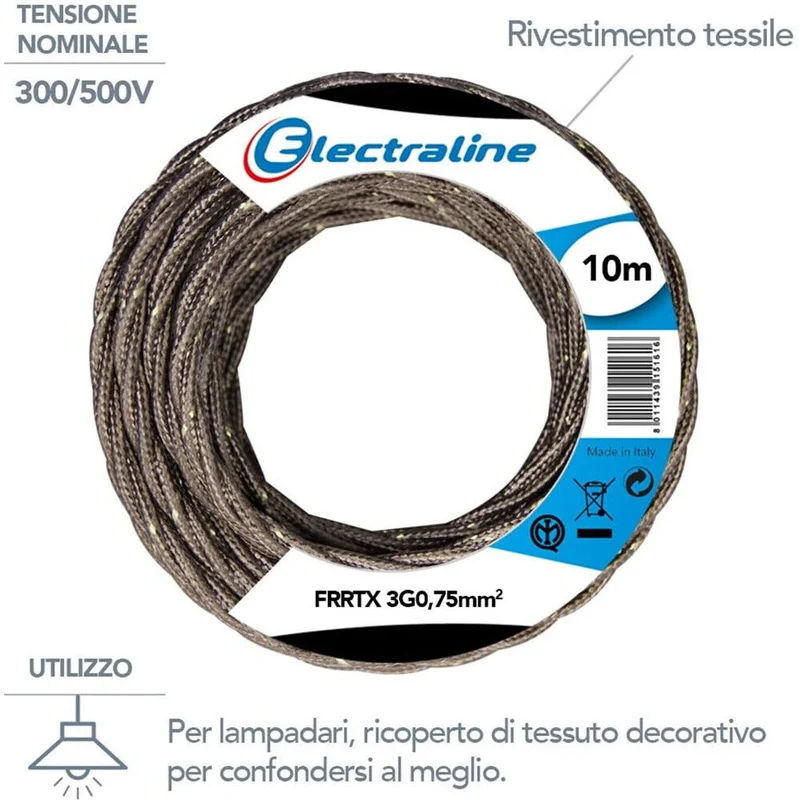 Cavo Elettrico in Tessuto FRRTX 10mt Intrecciato per Lampada e Lampadario Bronzo