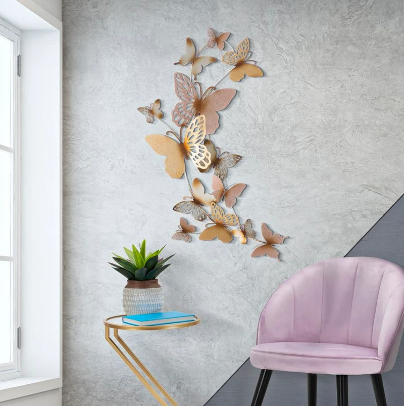 Pannello Decorativo 3D Farfalle Oro/Rosa cm 59,5x4x111,5