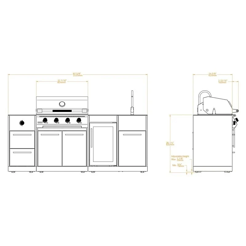 CUCINA DA ESTERNO BRABURA LITE 400 222,5x62,5x92 CM NERO