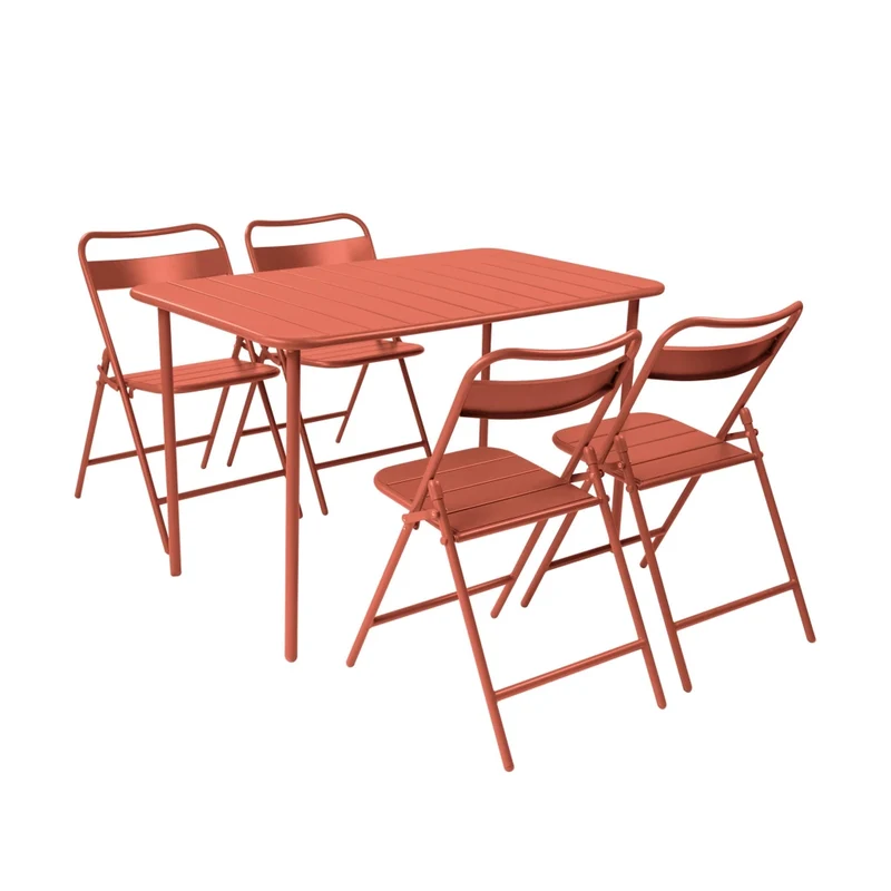 Set tavolo da giardino bistrot pieghevole in acciaio con 4 sedie,