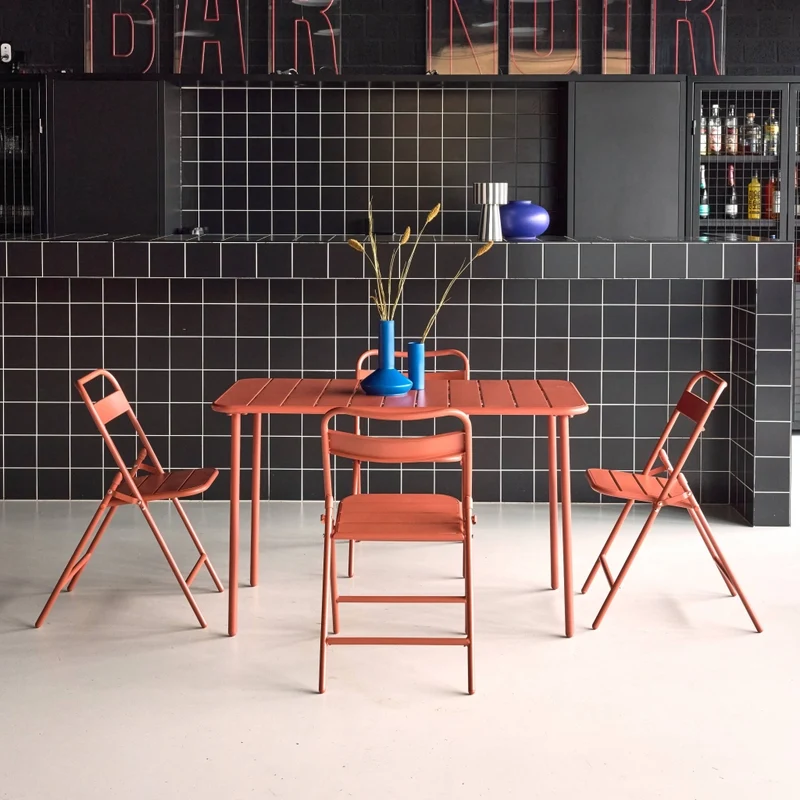 Set tavolo da giardino bistrot pieghevole in acciaio con 4 sedie,