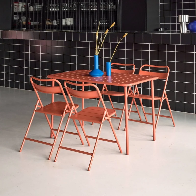 Set tavolo da giardino bistrot pieghevole in acciaio con 4 sedie,