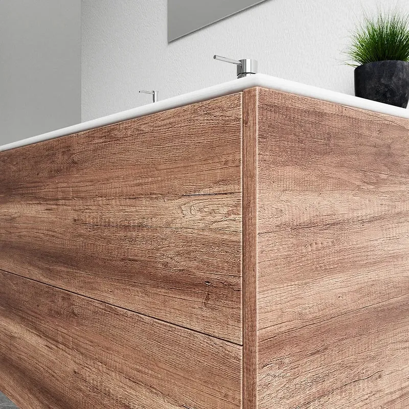 Mobile bagno sospeso 80cm due cassetti apertura push&pull rovere barok con lavabo | Galdor