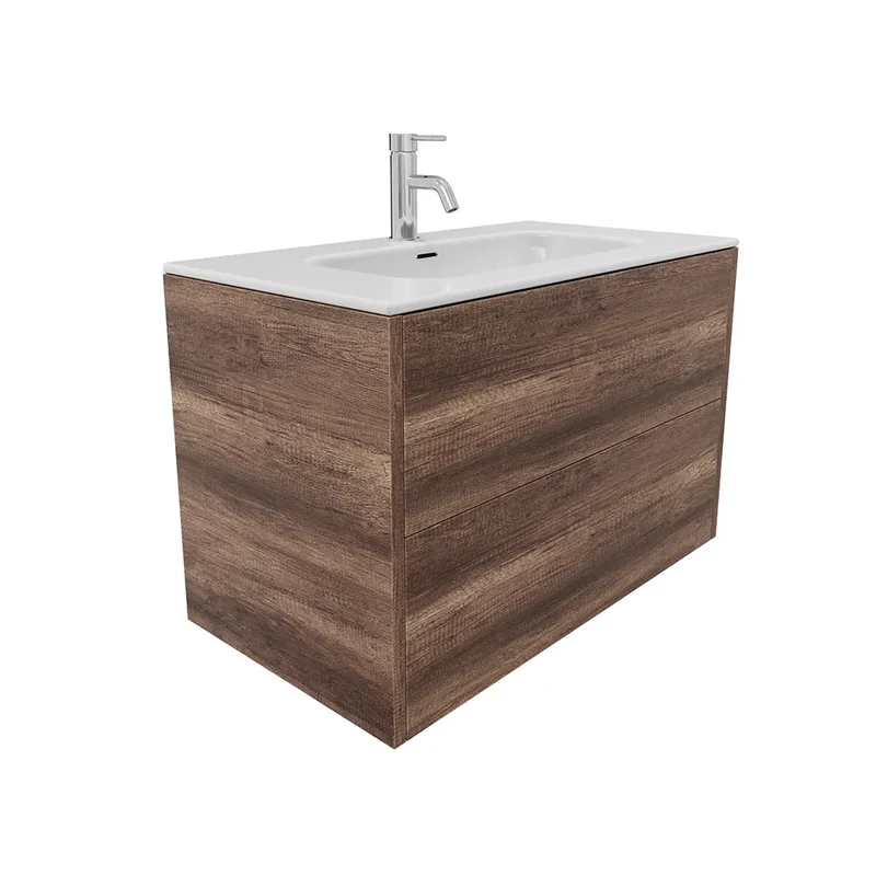Mobile bagno sospeso 80cm due cassetti apertura push&pull rovere barok con lavabo | Galdor