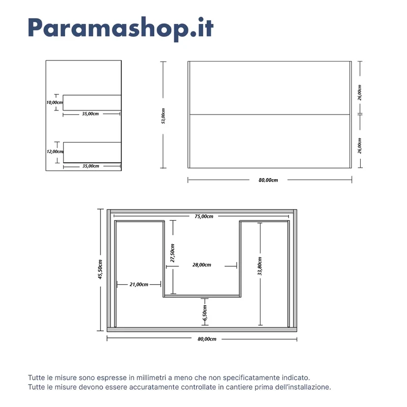 Mobile bagno sospeso 80cm due cassetti apertura push&pull rovere barok con lavabo | Galdor