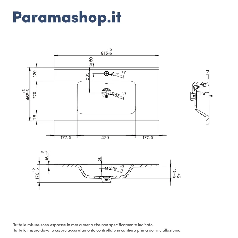 Mobile bagno sospeso 80cm due cassetti apertura push&pull rovere barok con lavabo | Galdor