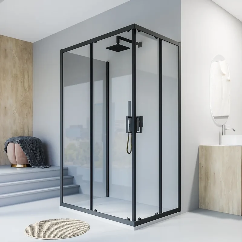 Box doccia nero opaco 3 lati 90x90x90cm con doppio scorrevole e vetro 6mm trasparente h185cm | Tonga