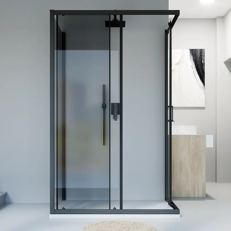 Box doccia nero opaco 3 lati 90x90x90cm con doppio scorrevole e vetro 6mm trasparente h185cm | Tonga
