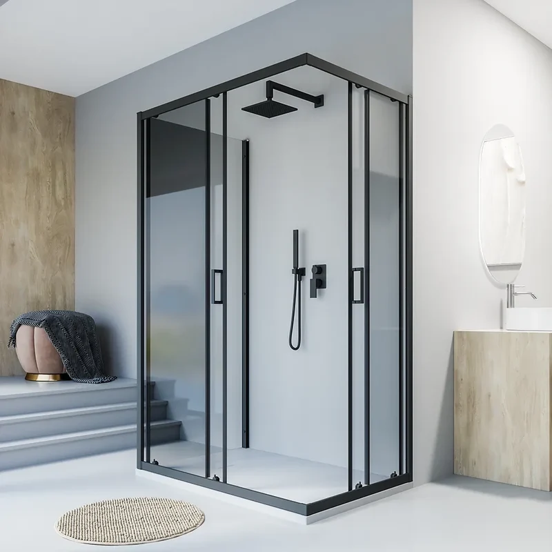 Box doccia nero opaco 3 lati 90x90x90cm con doppio scorrevole e vetro 6mm trasparente h185cm | Tonga