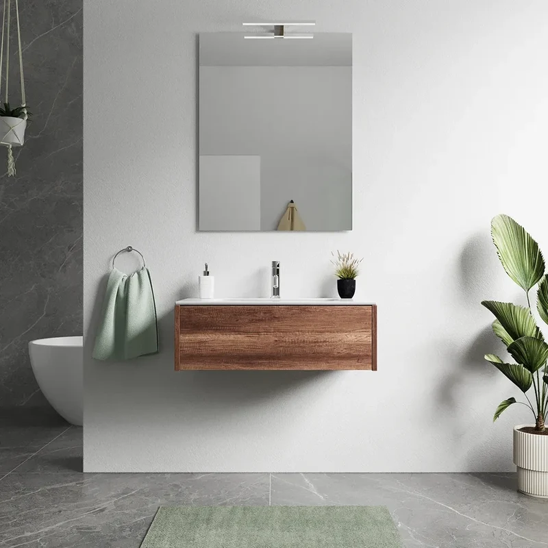 Mobile bagno sospeso 80cm un cassetto apertura push&pull rovere barok con lavabo | Galdor
