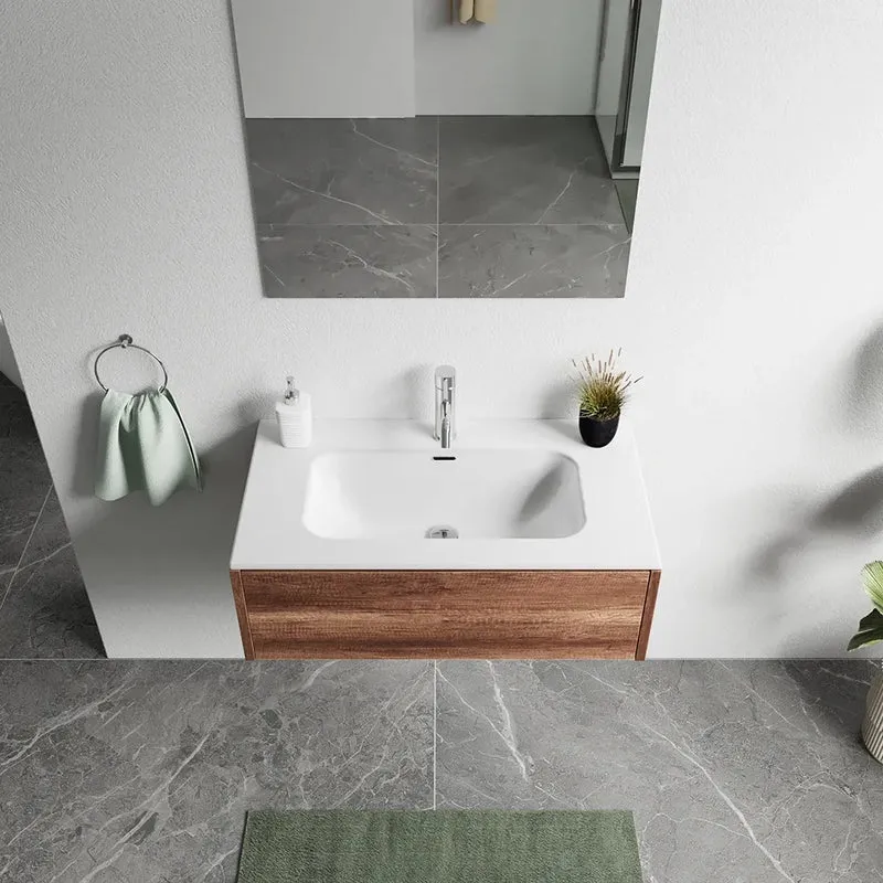 Mobile bagno sospeso 80cm un cassetto apertura push&pull rovere barok con lavabo | Galdor
