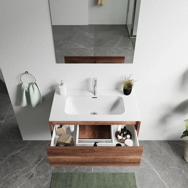 Mobile bagno sospeso 80cm un cassetto apertura push&pull rovere barok con lavabo | Galdor