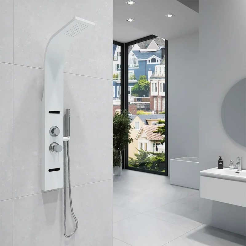 Pannello doccia in alluminio bianco opaco a 3 funzioni con doccino e flessibile | Nilo