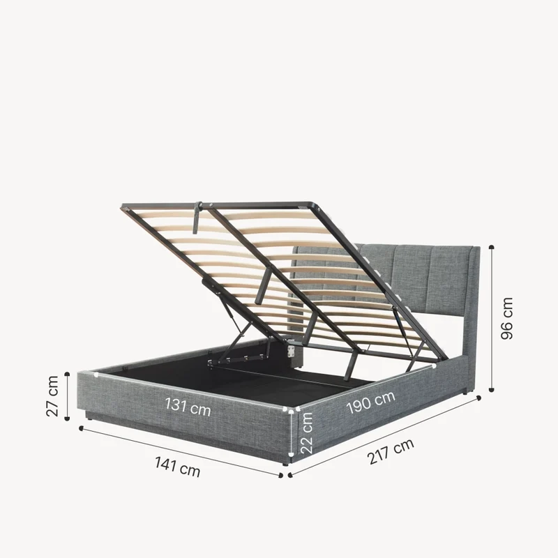 Letto Francese Contenitore Tröstiar con Apertura a Ribalta e Luce LED 140x200 cm - Effetto Lino Antracite [en.casa]