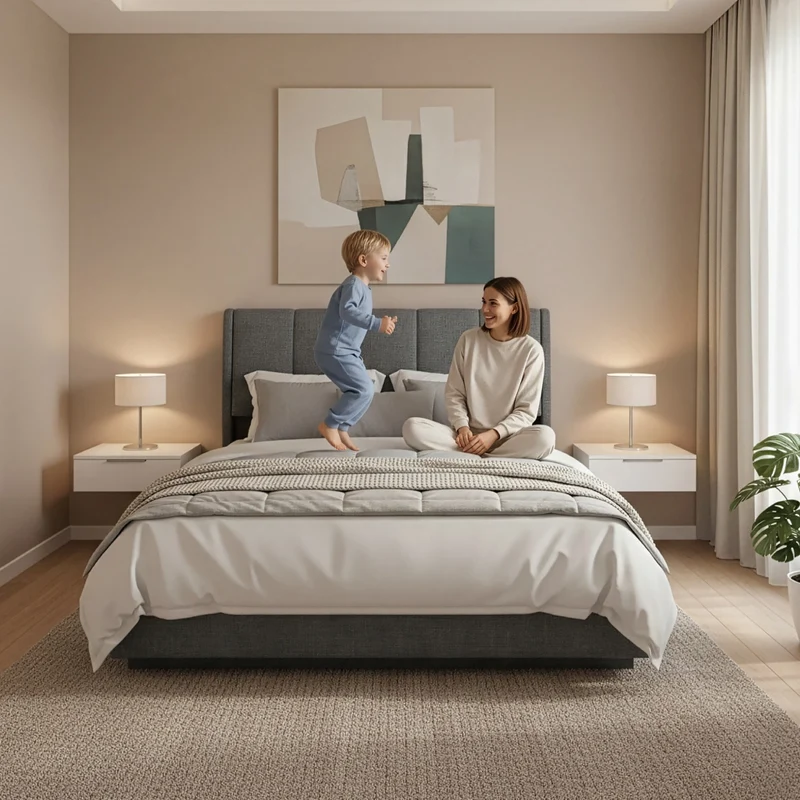 Letto Francese Contenitore Tröstiar con Apertura a Ribalta e Luce LED 140x200 cm - Effetto Lino Antracite [en.casa]