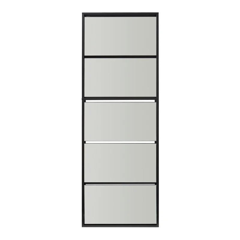 Scarpiera Stretta Lund con Ante a Specchio e 5 Contenitori Ribaltabili - Nero [en.casa]