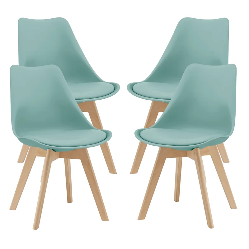Set Fläten di 4 Sedie da Sala con Seduta Imbottita Rivestimento in Similpelle Menta Verde [en.casa]