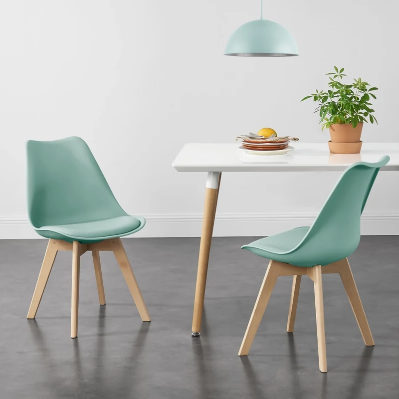 Set Fläten di 4 Sedie da Sala con Seduta Imbottita Rivestimento in Similpelle Menta Verde [en.casa]