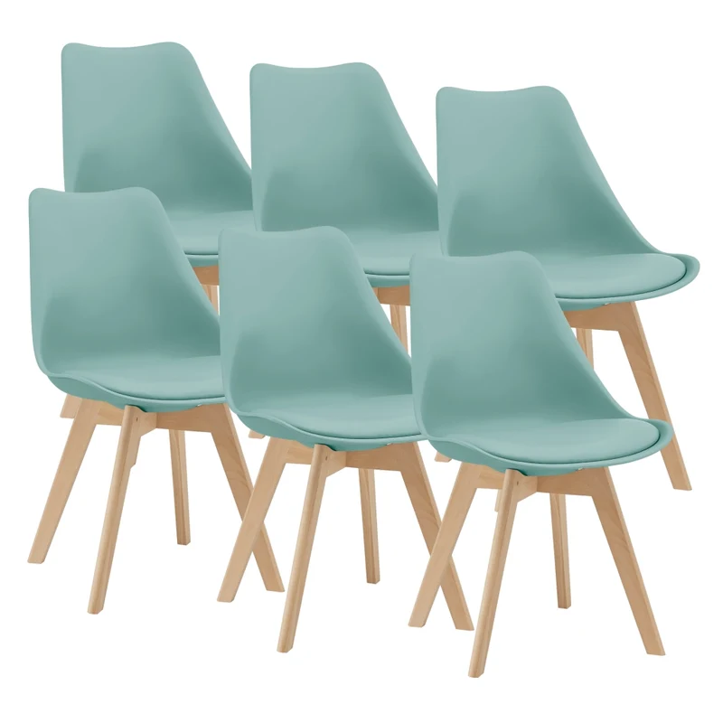 Set Fläten di 6 Sedie da Sala con Seduta Imbottita Rivestimento in Similpelle Menta Verde [en.casa]