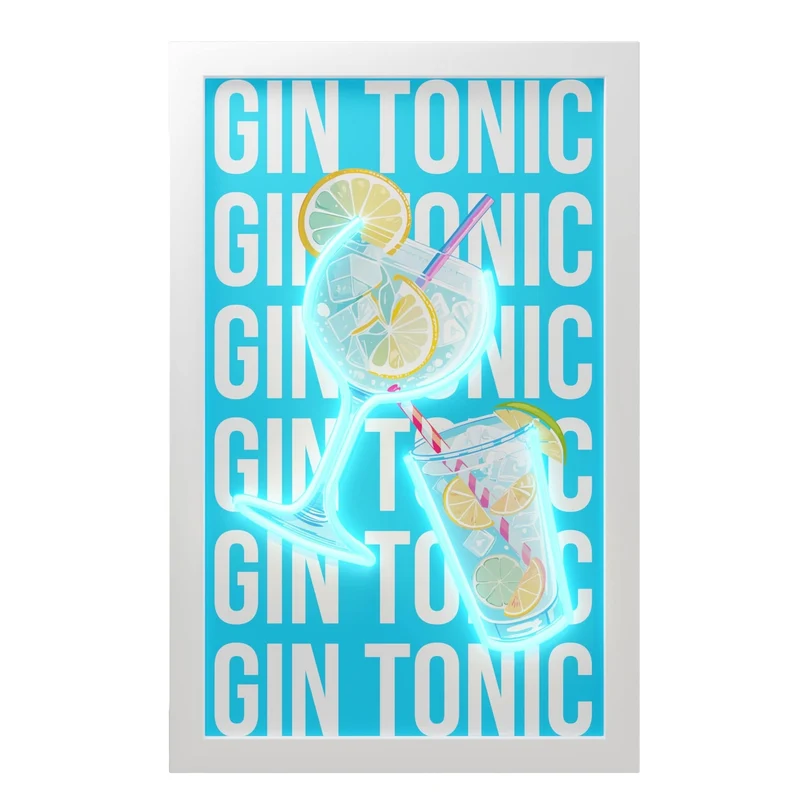 Cornice con Inserti Luminosi Decoro Gin Tonic 30 x 50 cm Multicolor WD Lifestyle