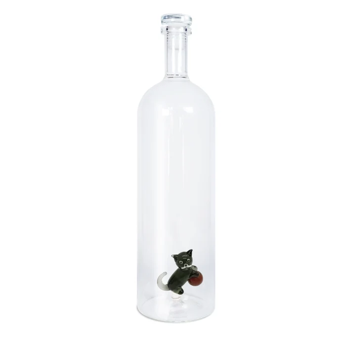Bottiglia in Vetro Borosilicato con Decoro 3D Gatto 1.2L Trasparente WD Lifestyle