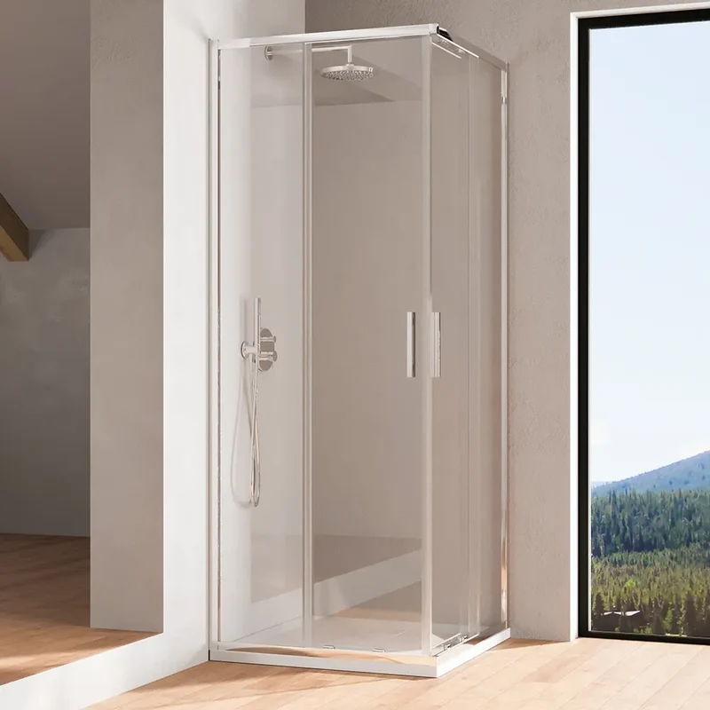Box doccia angolare 75x75cm con profili cromati slim vetro 6mm trasparente h190 | Portofino