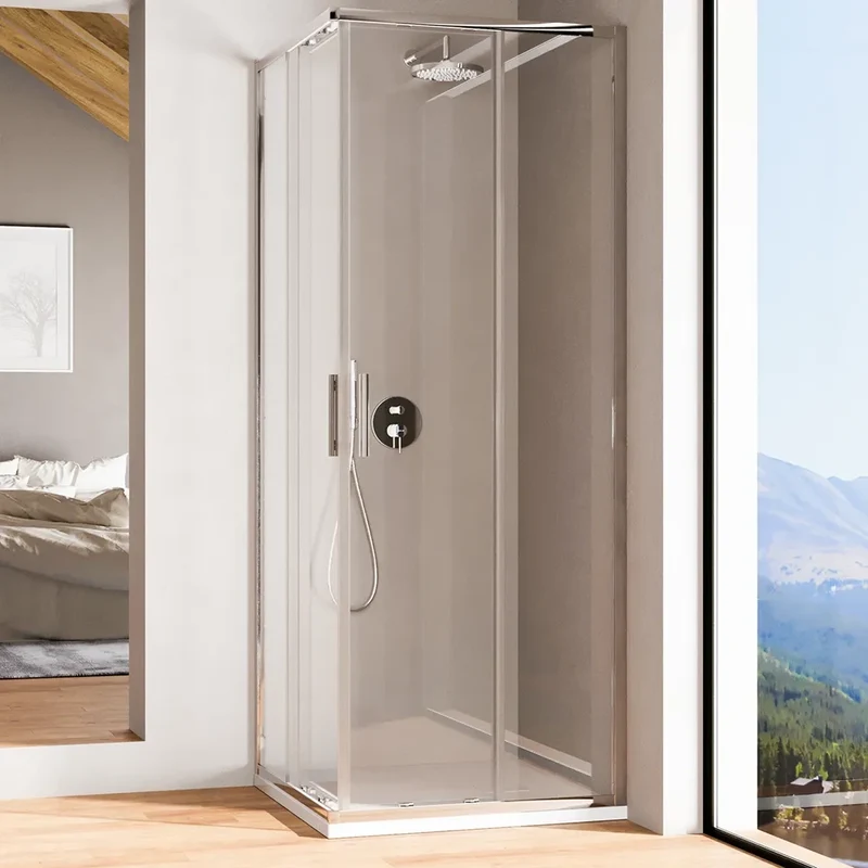 Box doccia angolare 75x75cm con profili cromati slim vetro 6mm trasparente h190 | Portofino