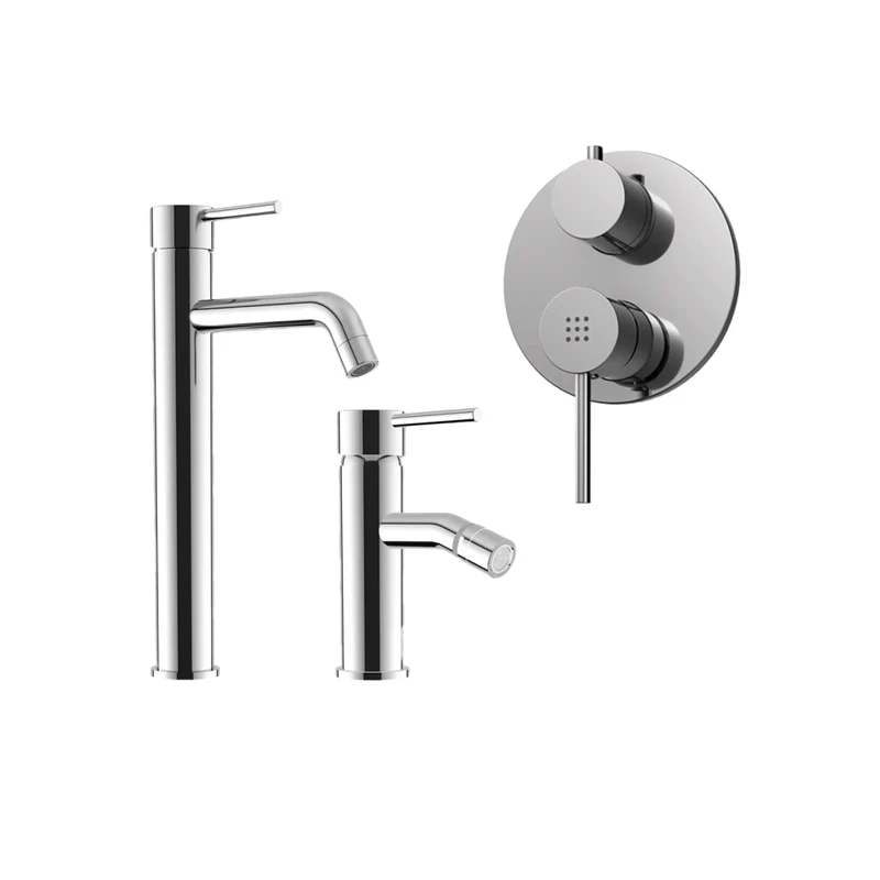 Set miscelatore lavabo alto e bidet senza scarico ed incasso doccia con deviatore in ottone cromato | Ava