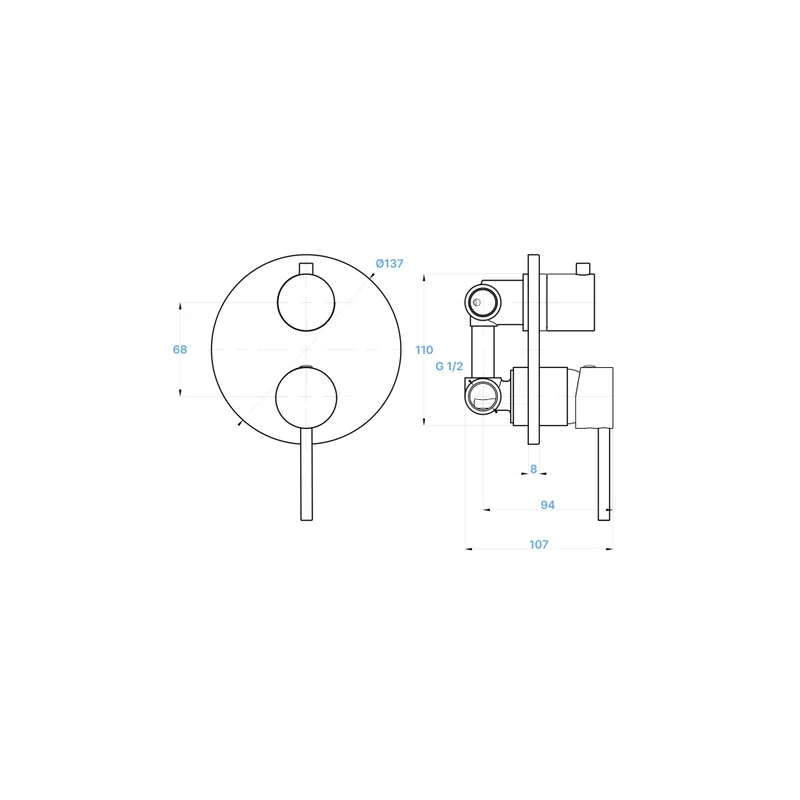 Set miscelatore lavabo alto e bidet senza scarico ed incasso doccia con deviatore in ottone cromato | Ava