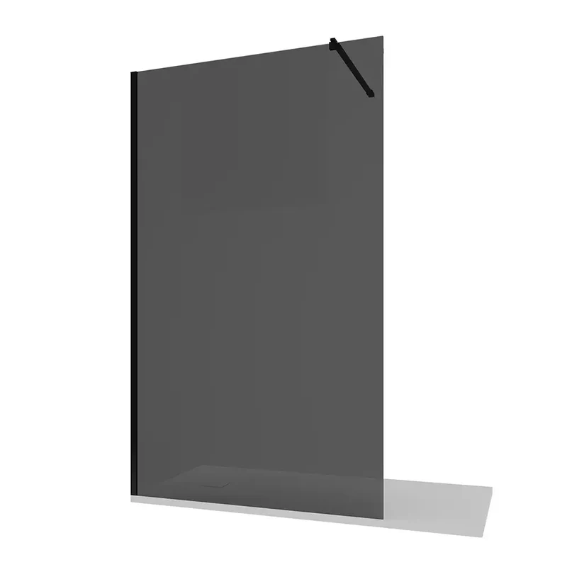 Doccia walk-in 150cm vetro temperato anticalcare 10mm fumé profili neri | Naxos