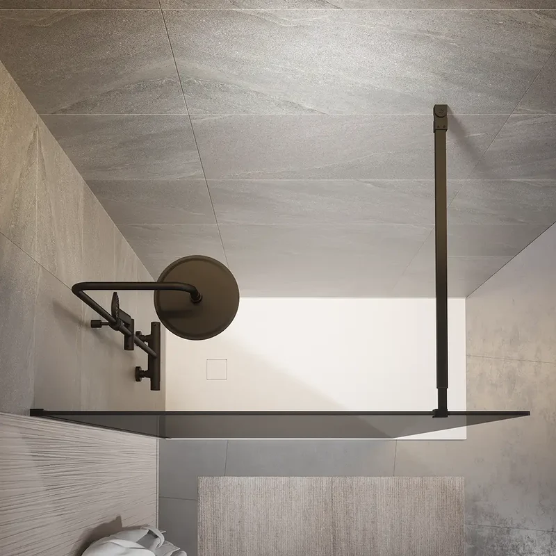Doccia walk-in 150cm vetro temperato anticalcare 10mm fumé profili neri | Naxos