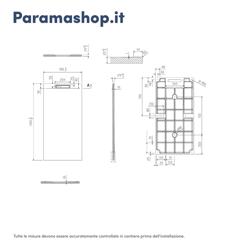 Piatto doccia 70x140 cm in marmoresina grigio effetto pietra | Paros