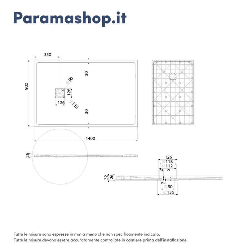 Piatto doccia 90x140 cm colore bianco effetto pietra | Samos