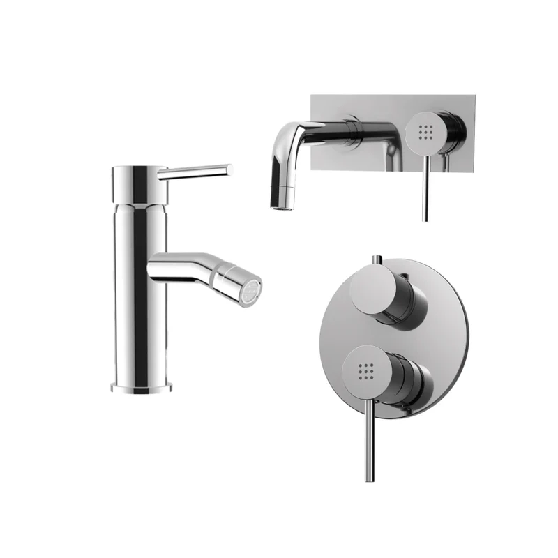 Set miscelatore lavabo ad incasso e bidet senza scarico ed incasso doccia con deviatore in ottone cromato | Ava