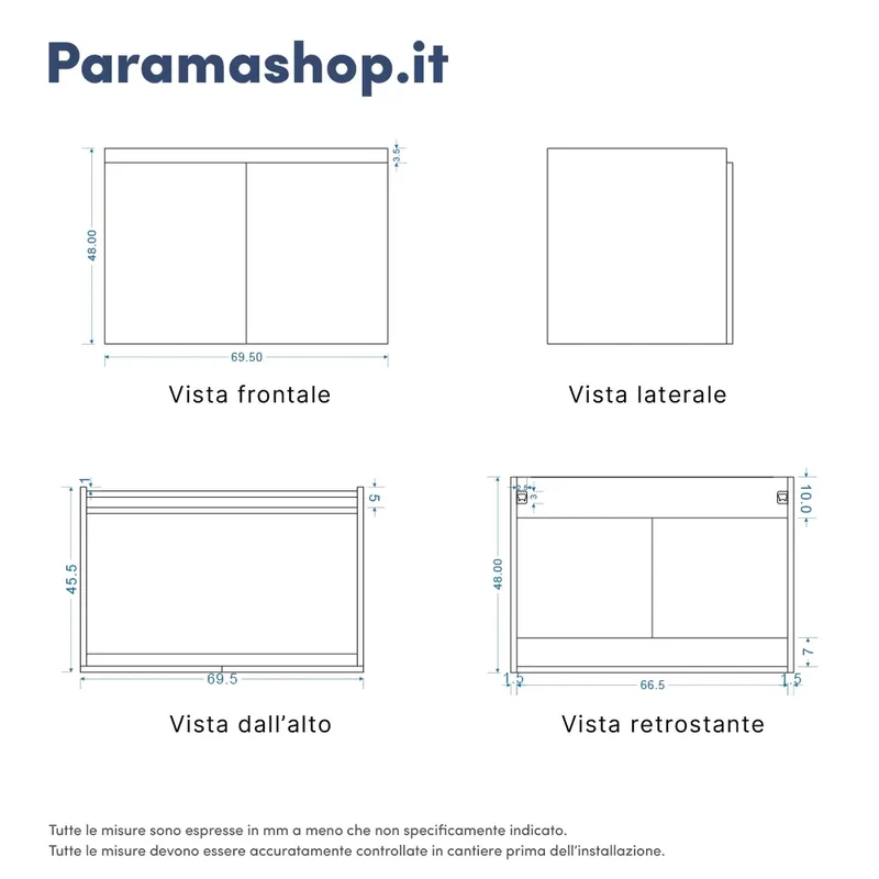 Mobile bagno sospeso 70 cm due ante rovere chiaro lavabo e specchio | Yili