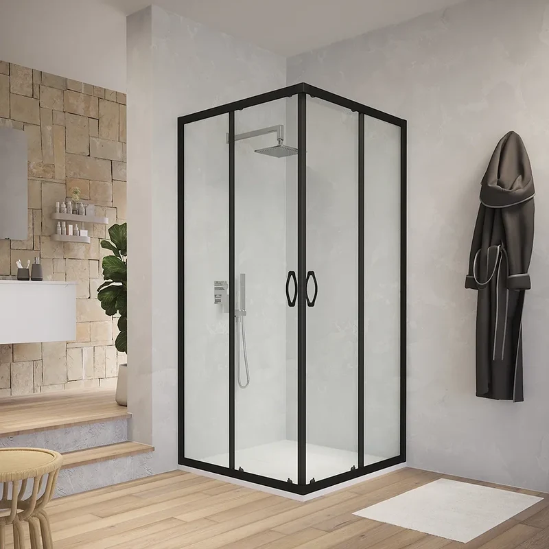 Box doccia angolare 75x75 cm trasparente 4 mm profili neri | Willis