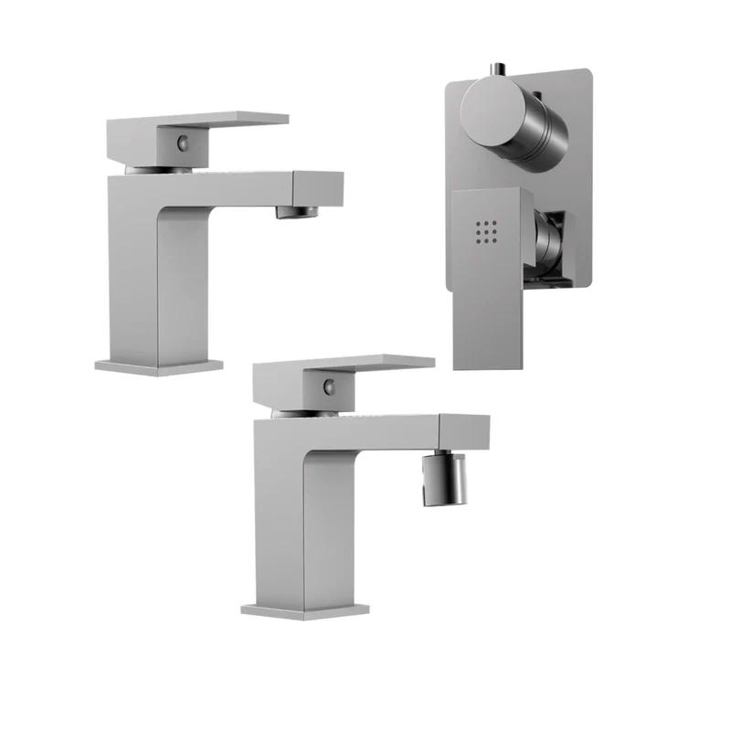 Set miscelatore lavabo e bidet senza scarico ed incasso doccia con deviatore in ottone cromato | Grace