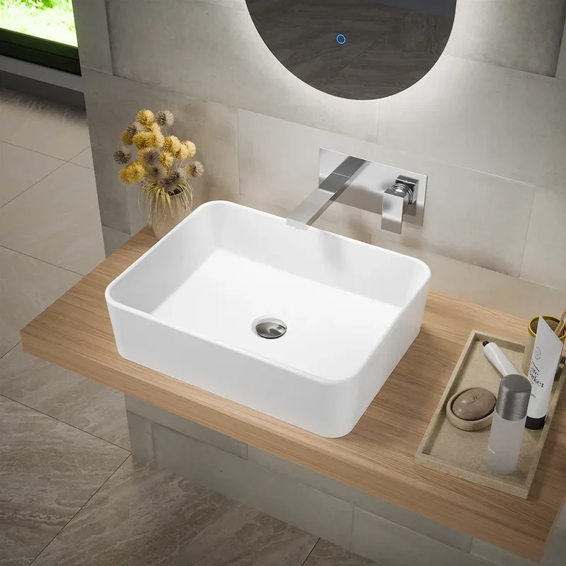 Lavabo da appoggio rettangolare 48x37x13,5 cm bianco lucido | Caspio