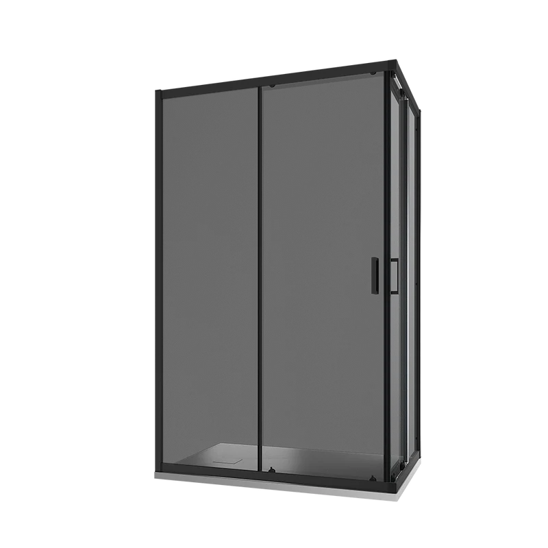 Box doccia 80x100 cm angolare scorrevole profili nero opaco vetro 6mm fumè h185 | Tonga