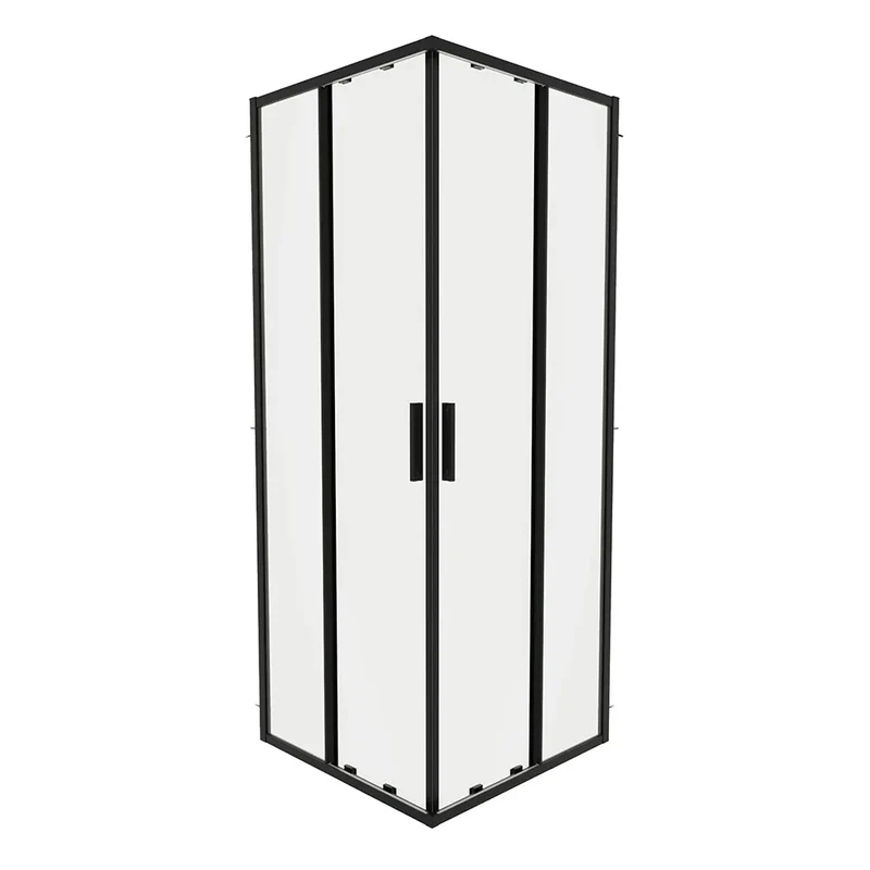 Box doccia angolare 70x100cm con profili nero opaco slim vetro 6mm trasparente h190 | Portofino