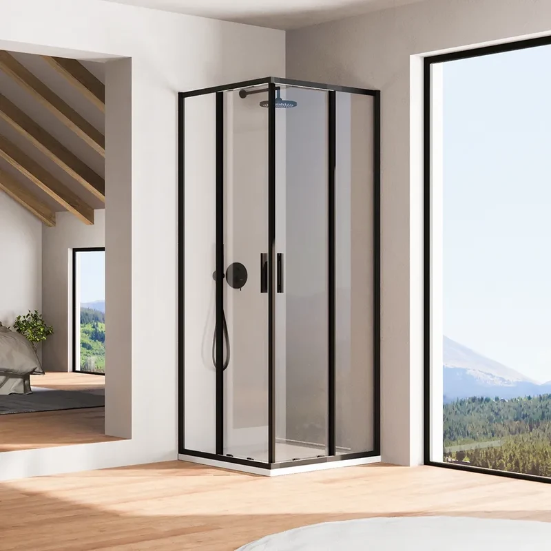 Box doccia angolare 75x75cm con profili nero opaco slim vetro 6mm trasparente h190 | Portofino
