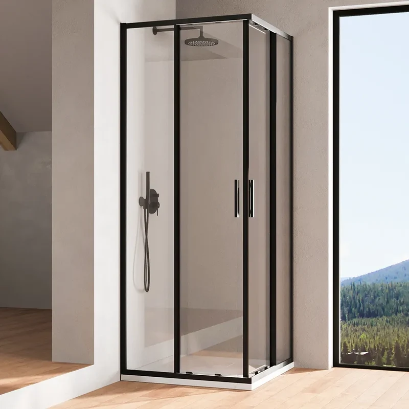 Box doccia angolare 75x75cm con profili nero opaco slim vetro 6mm trasparente h190 | Portofino