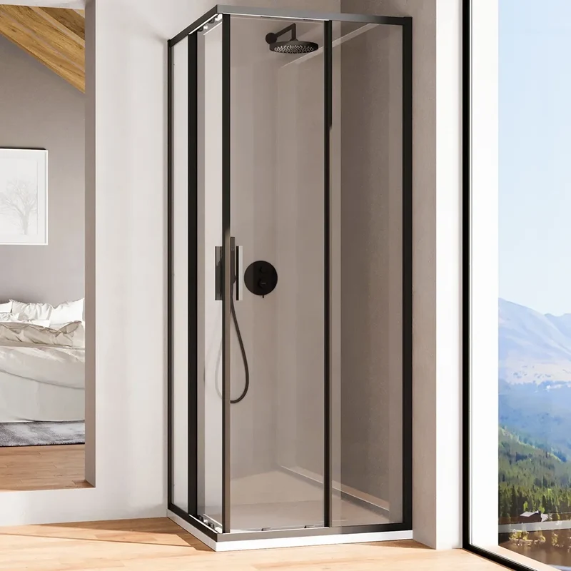 Box doccia angolare 75x75cm con profili nero opaco slim vetro 6mm trasparente h190 | Portofino