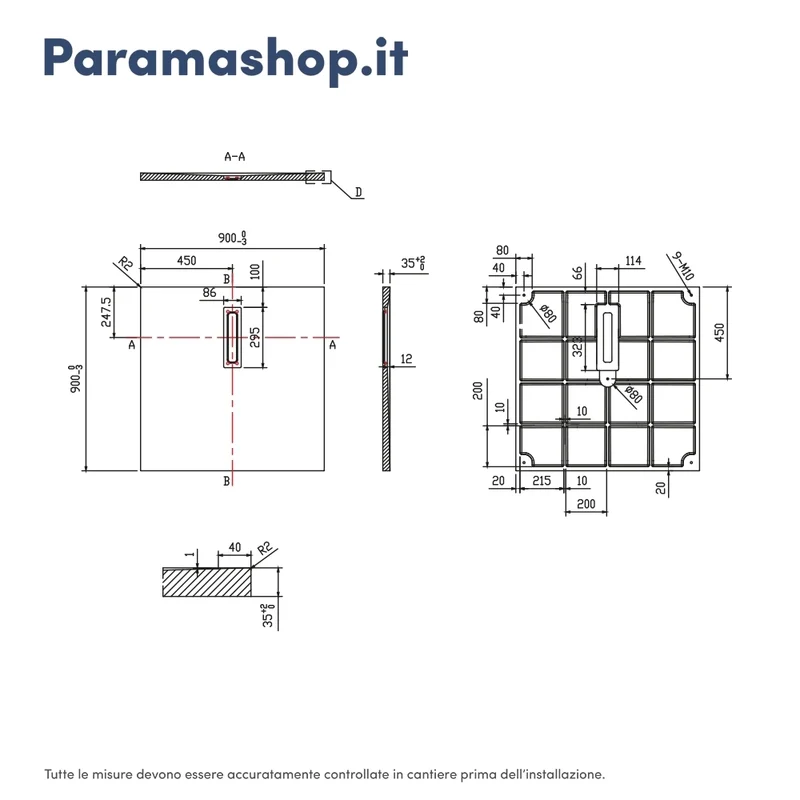 Piatto doccia 90x90 cm in marmoresina grigio effetto pietra | Merlera