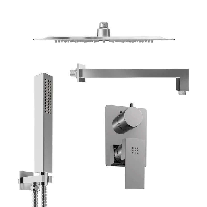 Set doccia squadrato cromato - Miscelatore incasso 2 vie, braccio 40cm, soffione slim 30x30cm e doccino